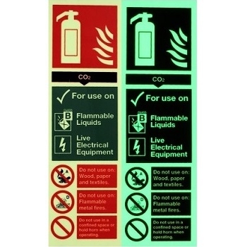 Photoluminescent CO2 Fire Extinguisher Signage - Class D rated